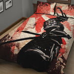 Red Rising Sun Samurai Print Quilt Bed Set