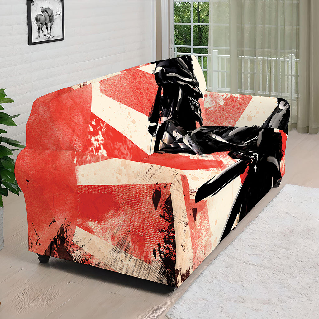 Red Rising Sun Samurai Print Sofa Cover