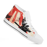Red Rising Sun Samurai Print White High Top Shoes