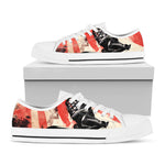 Red Rising Sun Samurai Print White Low Top Shoes