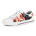 Red Rising Sun Samurai Print White Low Top Shoes