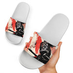 Red Rising Sun Samurai Print White Slide Sandals