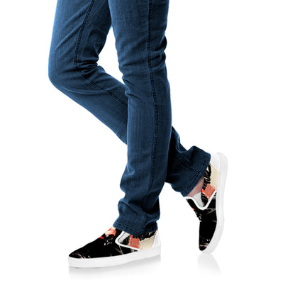 Red Rising Sun Samurai Print White Slip On Shoes