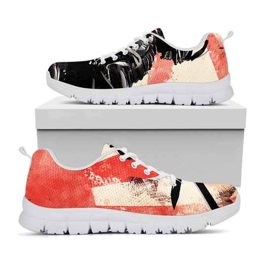 Red Rising Sun Samurai Print White Sneakers