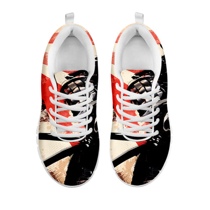Red Rising Sun Samurai Print White Sneakers