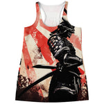 Red Rising Sun Samurai Print Women's Racerback Tank Top