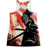 Red Rising Sun Samurai Print Women's Racerback Tank Top