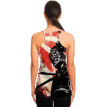 Red Rising Sun Samurai Print Women's Racerback Tank Top