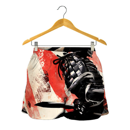 Red Rising Sun Samurai Print Women's Shorts