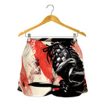 Red Rising Sun Samurai Print Women's Shorts