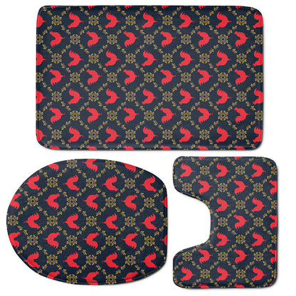 Red Rooster Pattern Print 3 Piece Bath Mat Set