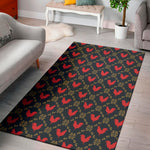 Red Rooster Pattern Print Area Rug