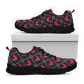 Red Rooster Pattern Print Black Running Shoes