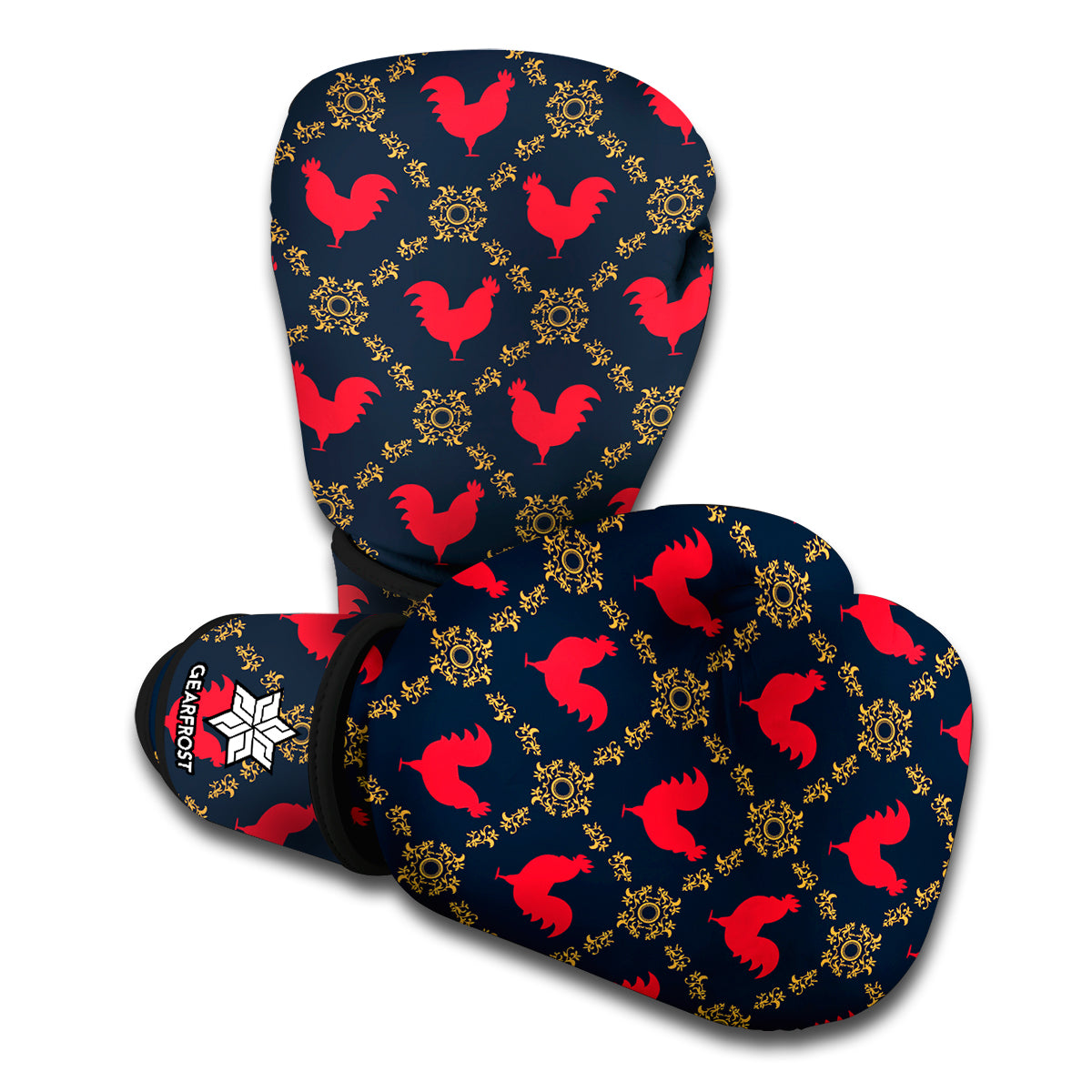 Red Rooster Pattern Print Boxing Gloves