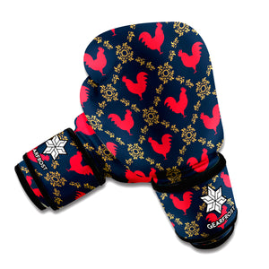 Red Rooster Pattern Print Boxing Gloves