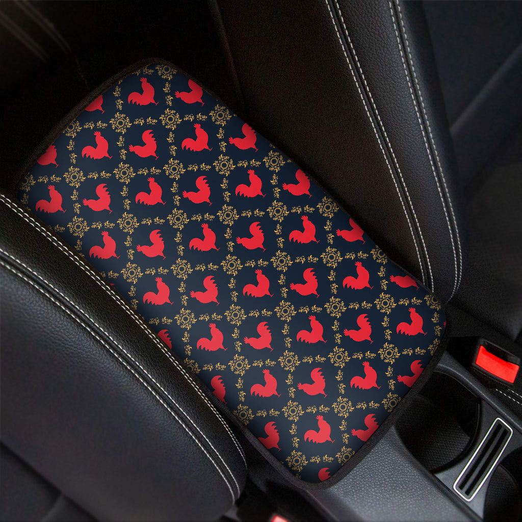 Red Rooster Pattern Print Car Center Console Cover