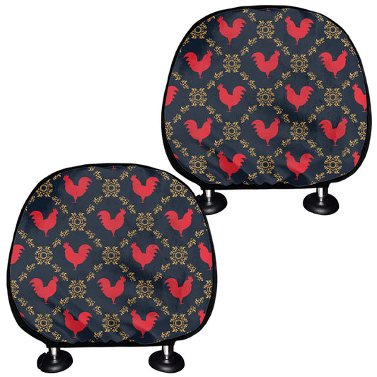 Red Rooster Pattern Print Car Headrest Covers
