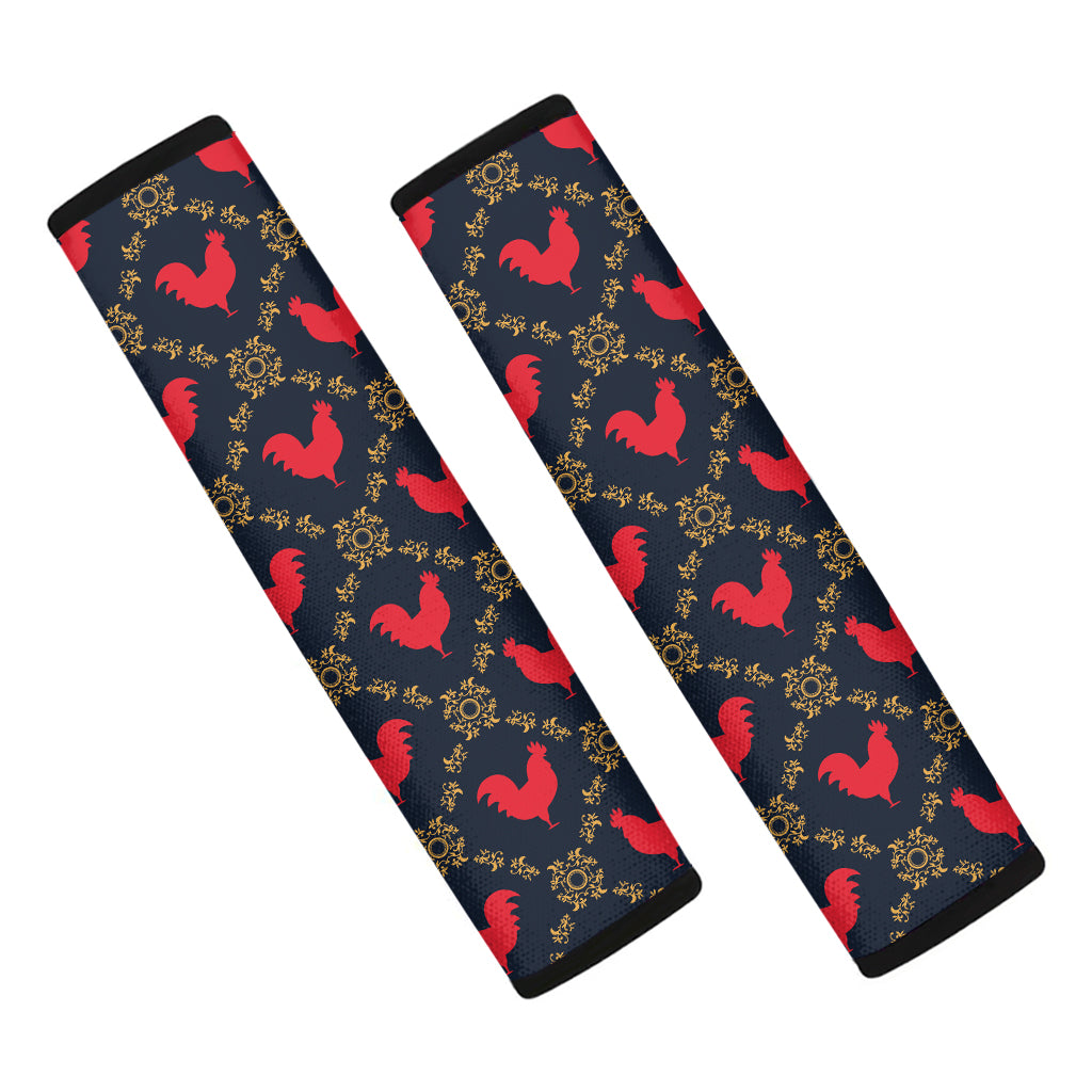 Red Rooster Pattern Print Car Seat Belt Covers