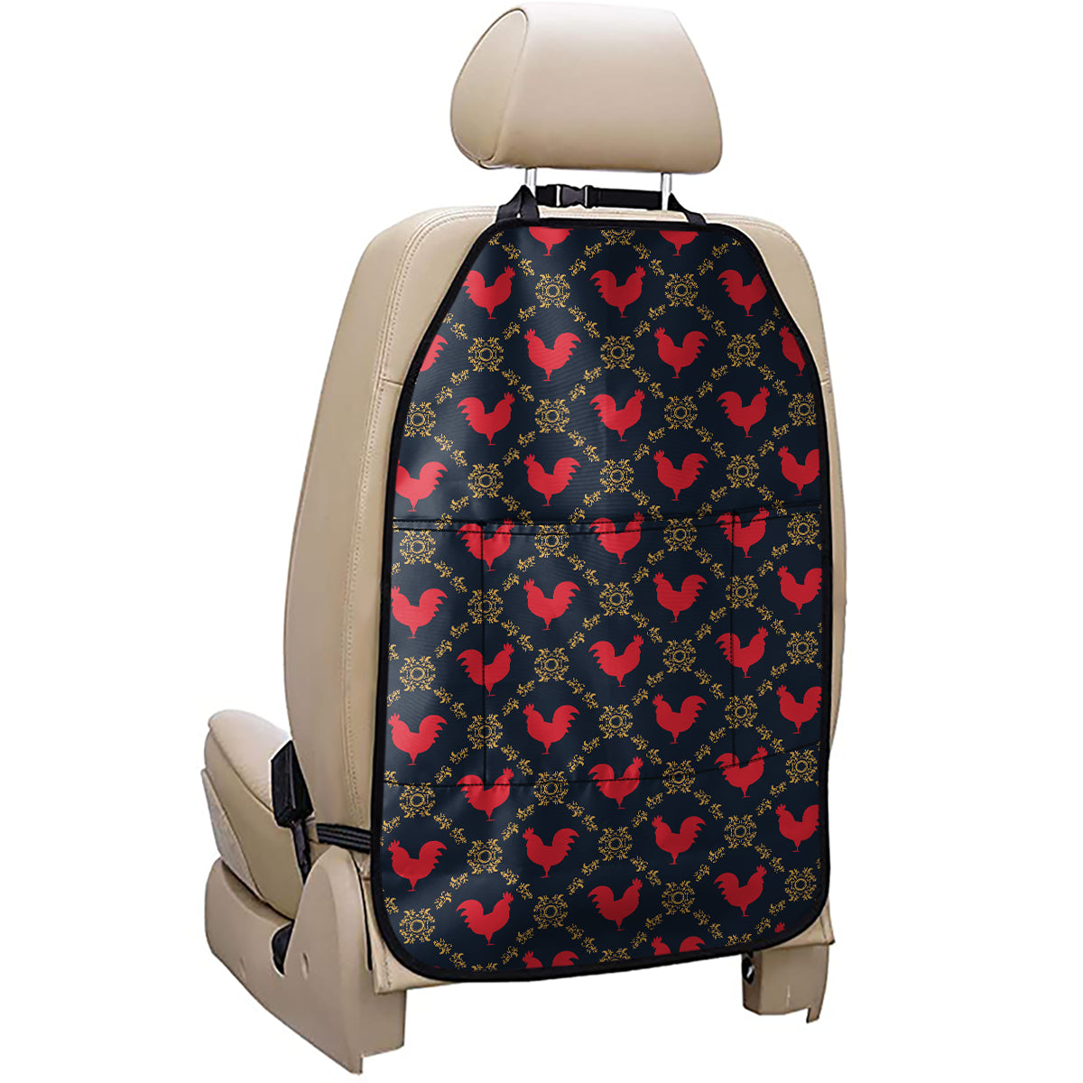 Red Rooster Pattern Print Car Seat Organizers