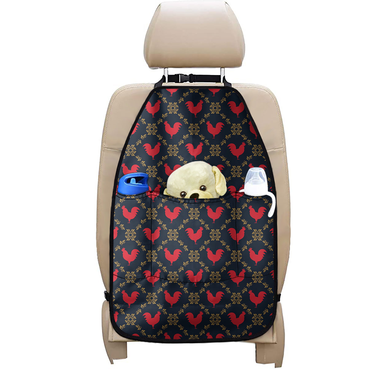 Red Rooster Pattern Print Car Seat Organizers