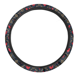 Red Rooster Pattern Print Car Steering Wheel Cover