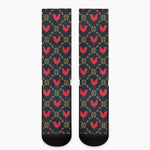 Red Rooster Pattern Print Crew Socks
