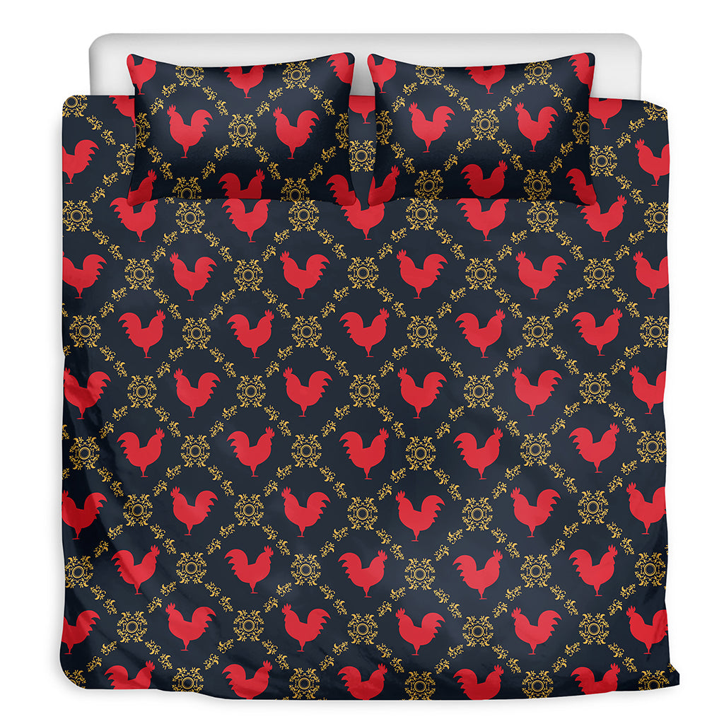Red Rooster Pattern Print Duvet Cover Bedding Set