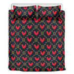 Red Rooster Pattern Print Duvet Cover Bedding Set