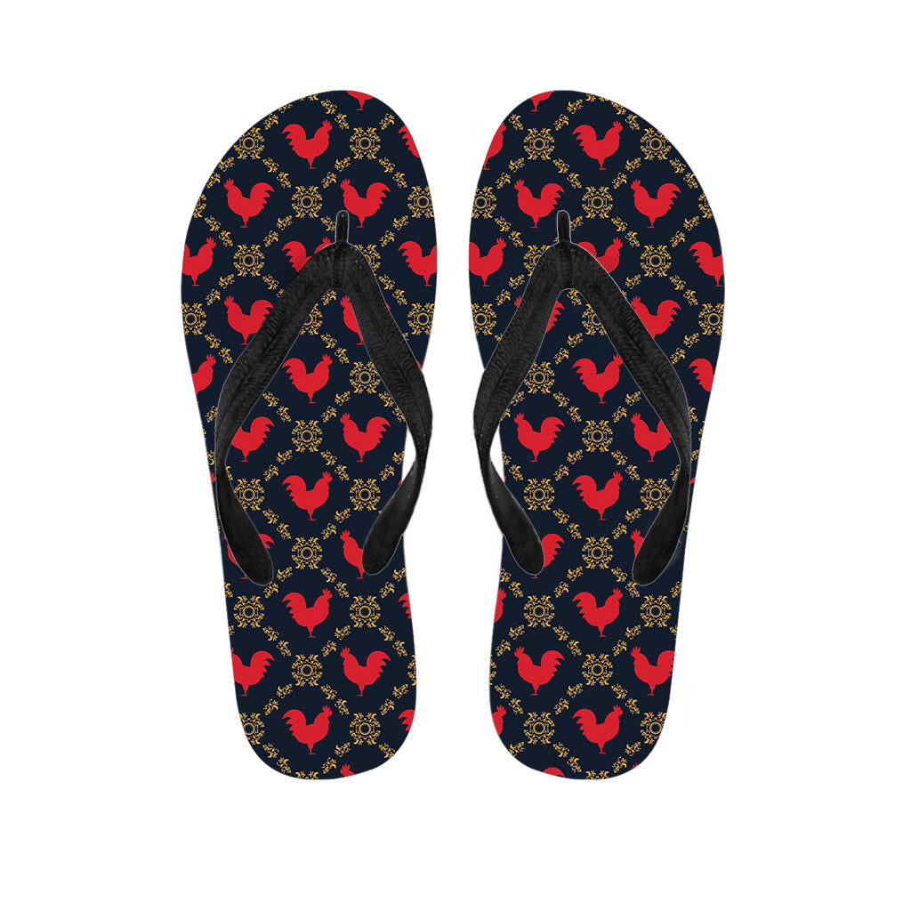 Red Rooster Pattern Print Flip Flops