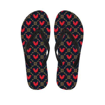 Red Rooster Pattern Print Flip Flops