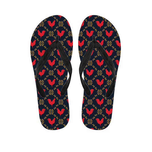 Red Rooster Pattern Print Flip Flops
