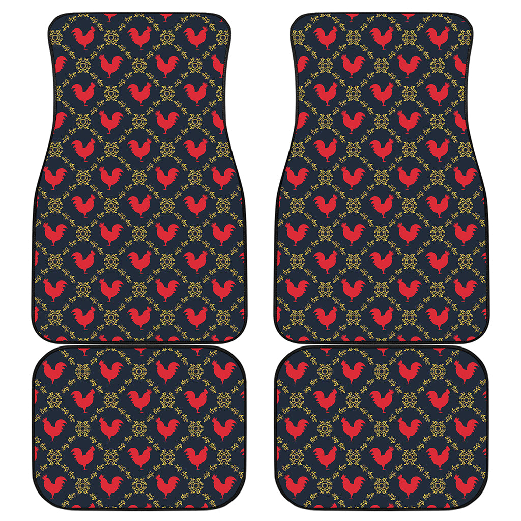 Red Rooster Pattern Print Front and Back Car Floor Mats