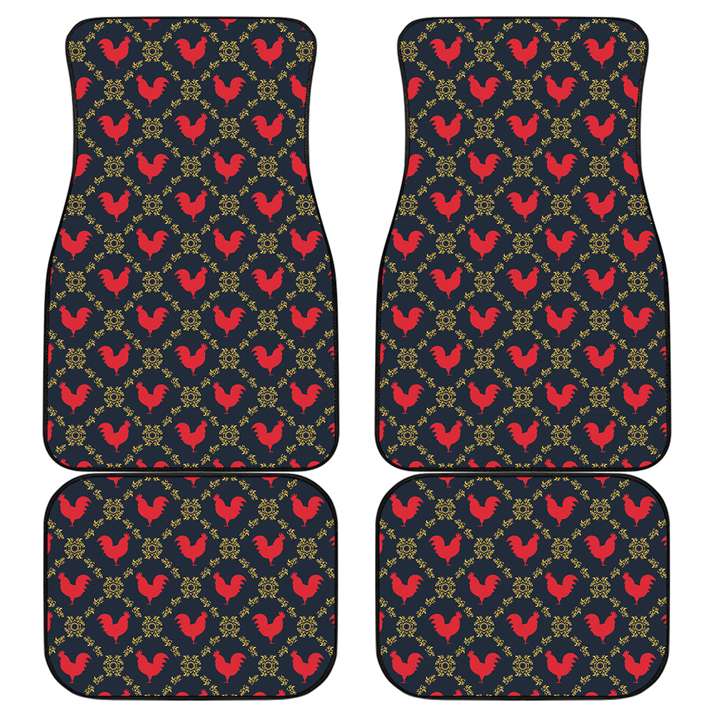 Red Rooster Pattern Print Front and Back Car Floor Mats
