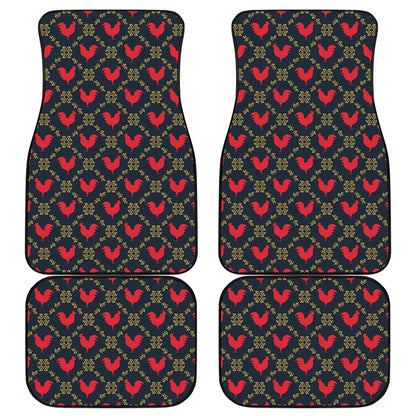 Red Rooster Pattern Print Front and Back Car Floor Mats