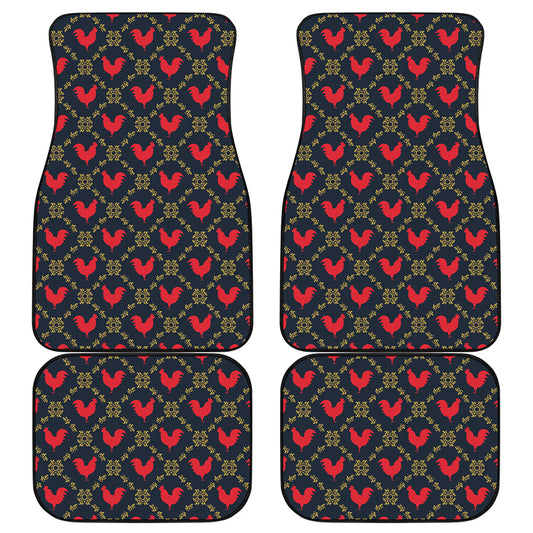 Red Rooster Pattern Print Front and Back Car Floor Mats
