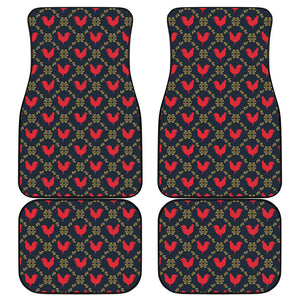 Red Rooster Pattern Print Front and Back Car Floor Mats