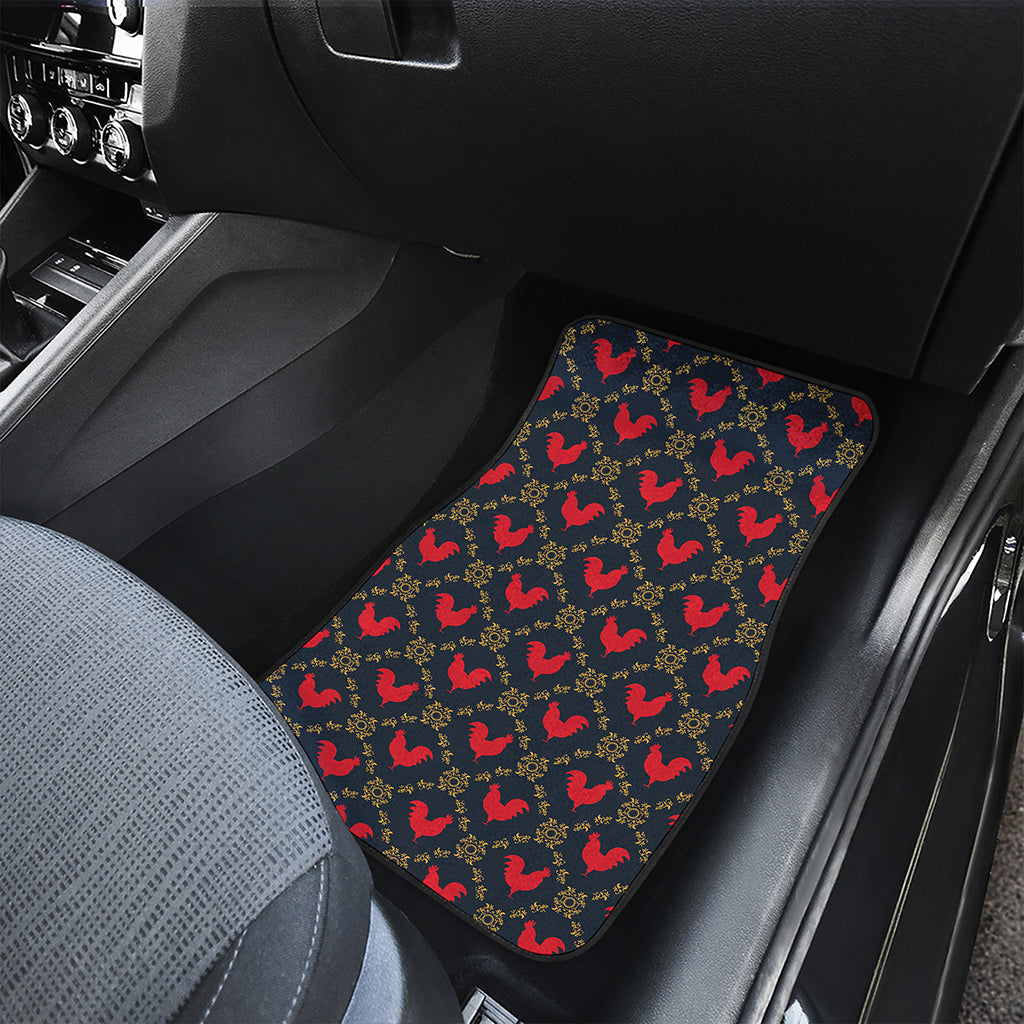 Red Rooster Pattern Print Front and Back Car Floor Mats