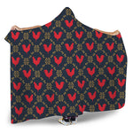 Red Rooster Pattern Print Hooded Blanket