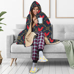 Red Rooster Pattern Print Hooded Blanket