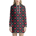Red Rooster Pattern Print Pullover Hoodie Dress