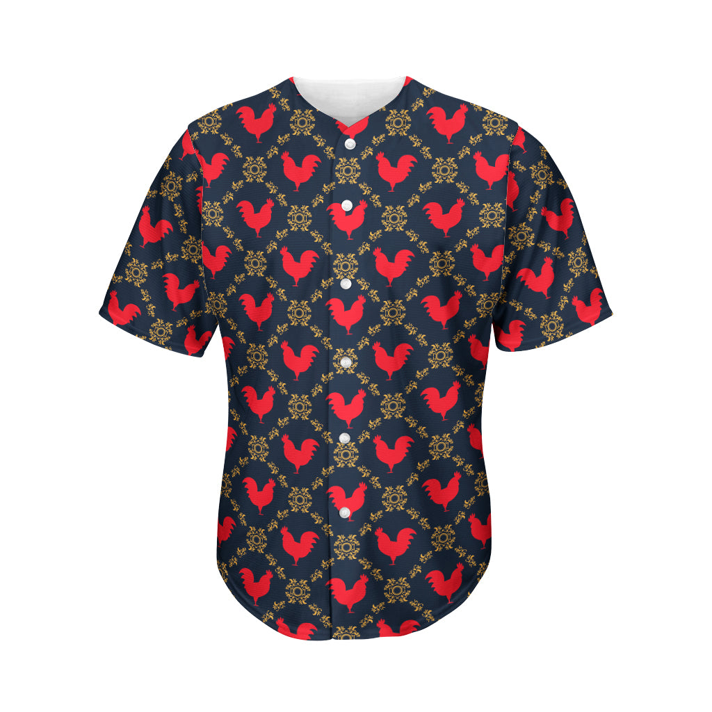 Red Rooster Pattern Print Men's Baseball Jersey