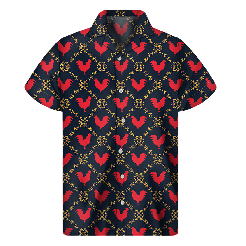 Red Rooster Pattern Print Men's Short Sleeve Shirt