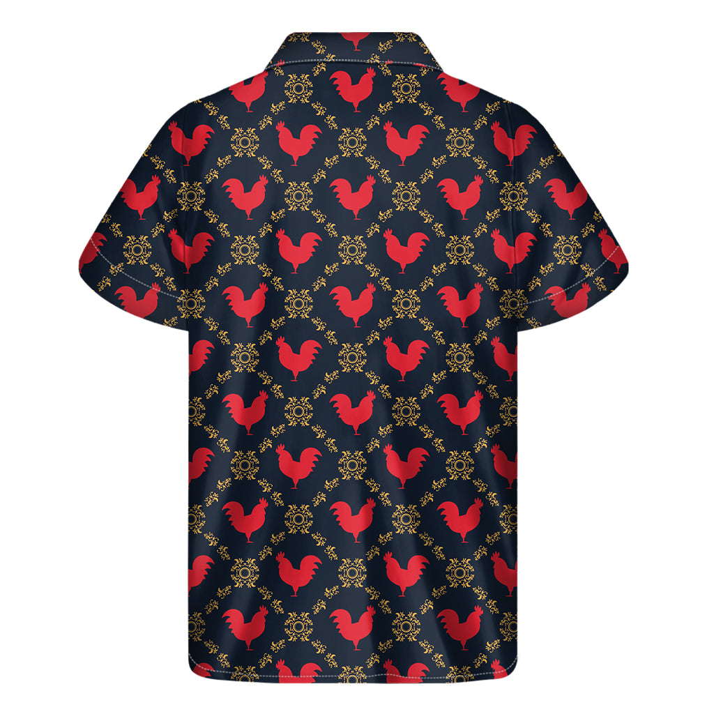 Red Rooster Pattern Print Men's Short Sleeve Shirt