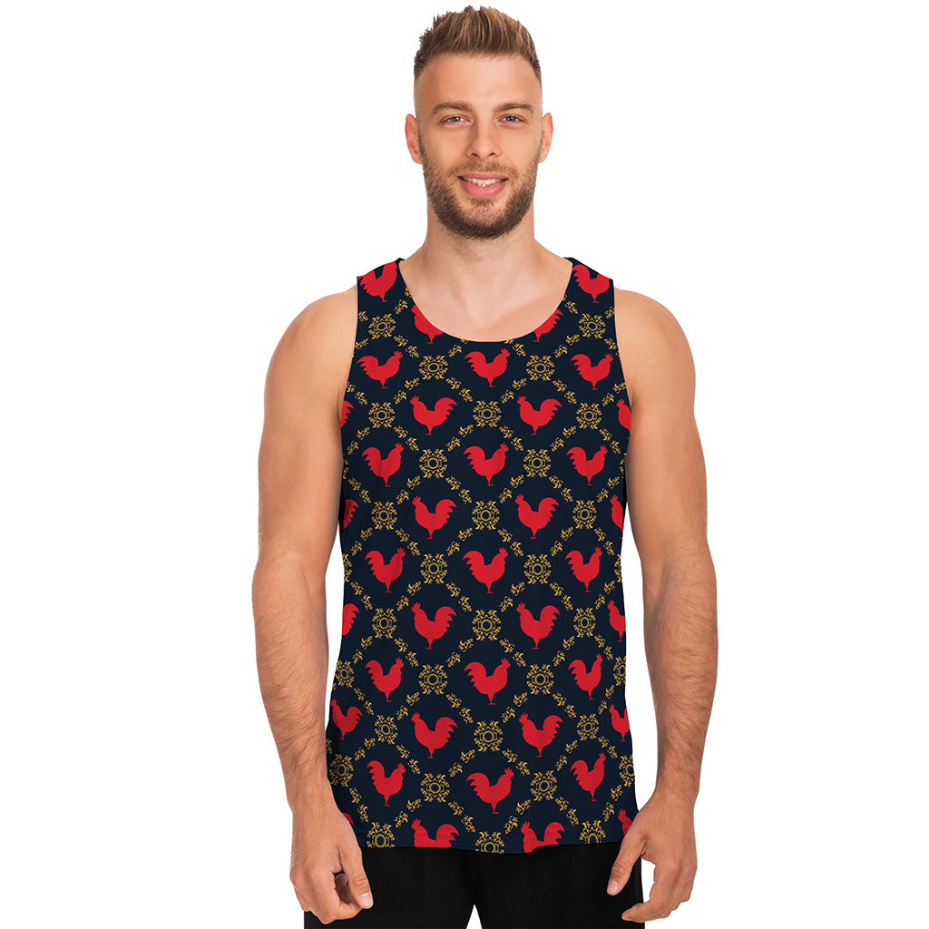 Red Rooster Pattern Print Men's Tank Top