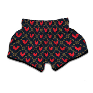 Red Rooster Pattern Print Muay Thai Boxing Shorts