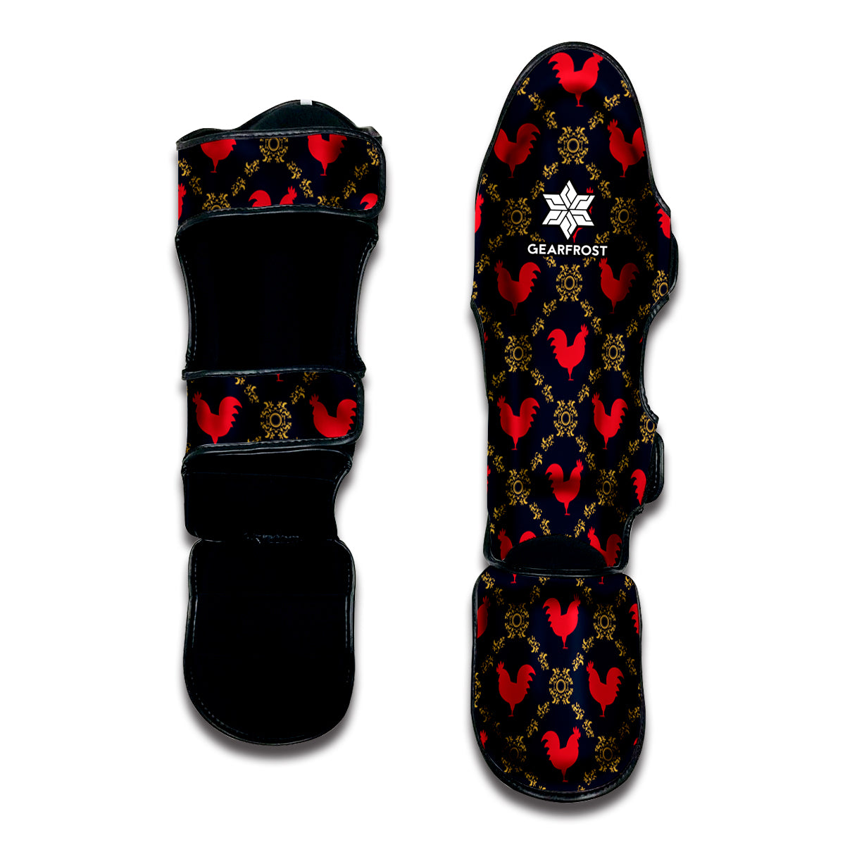 Red Rooster Pattern Print Muay Thai Shin Guard