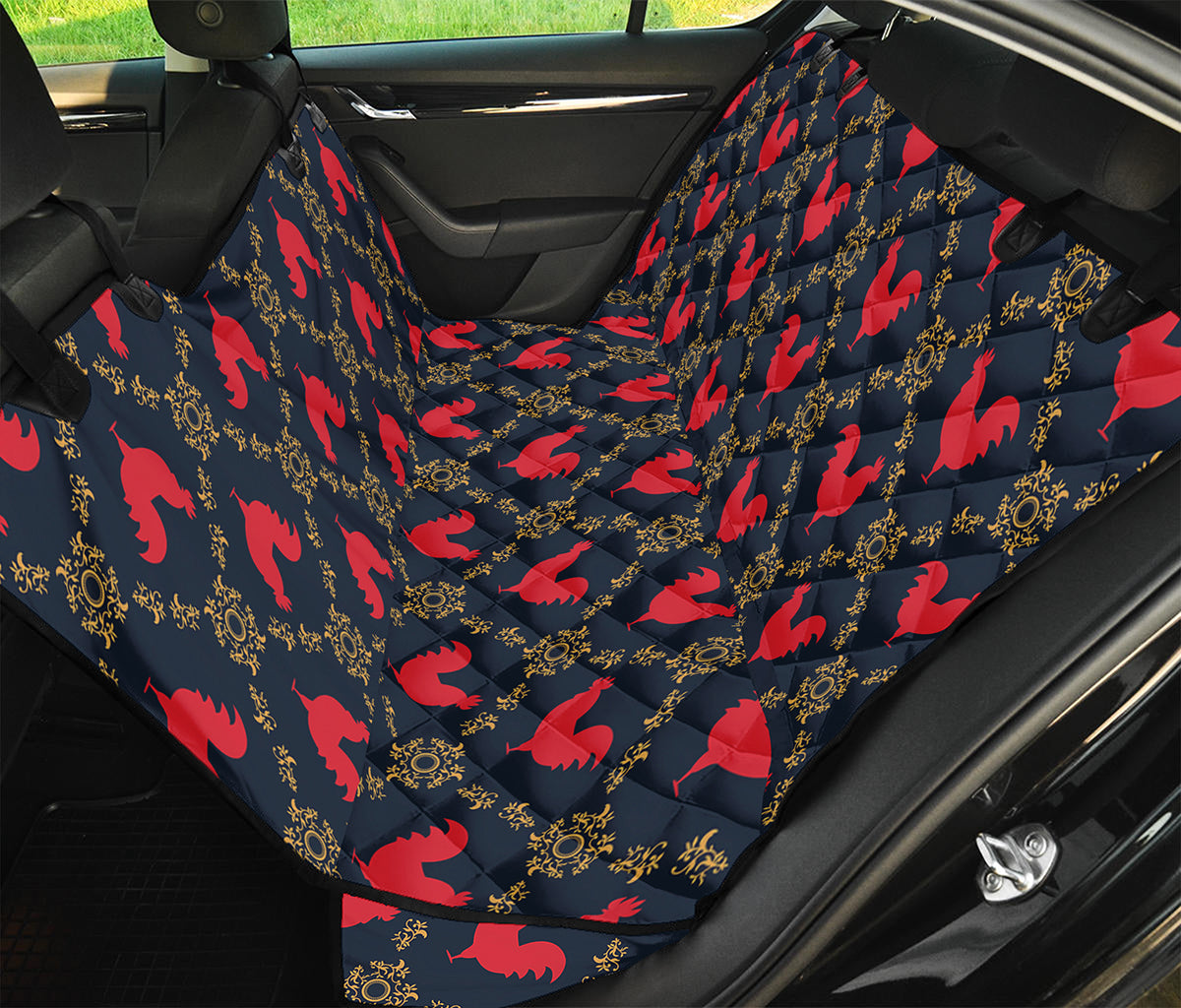 Red Rooster Pattern Print Pet Car Back Seat Cover