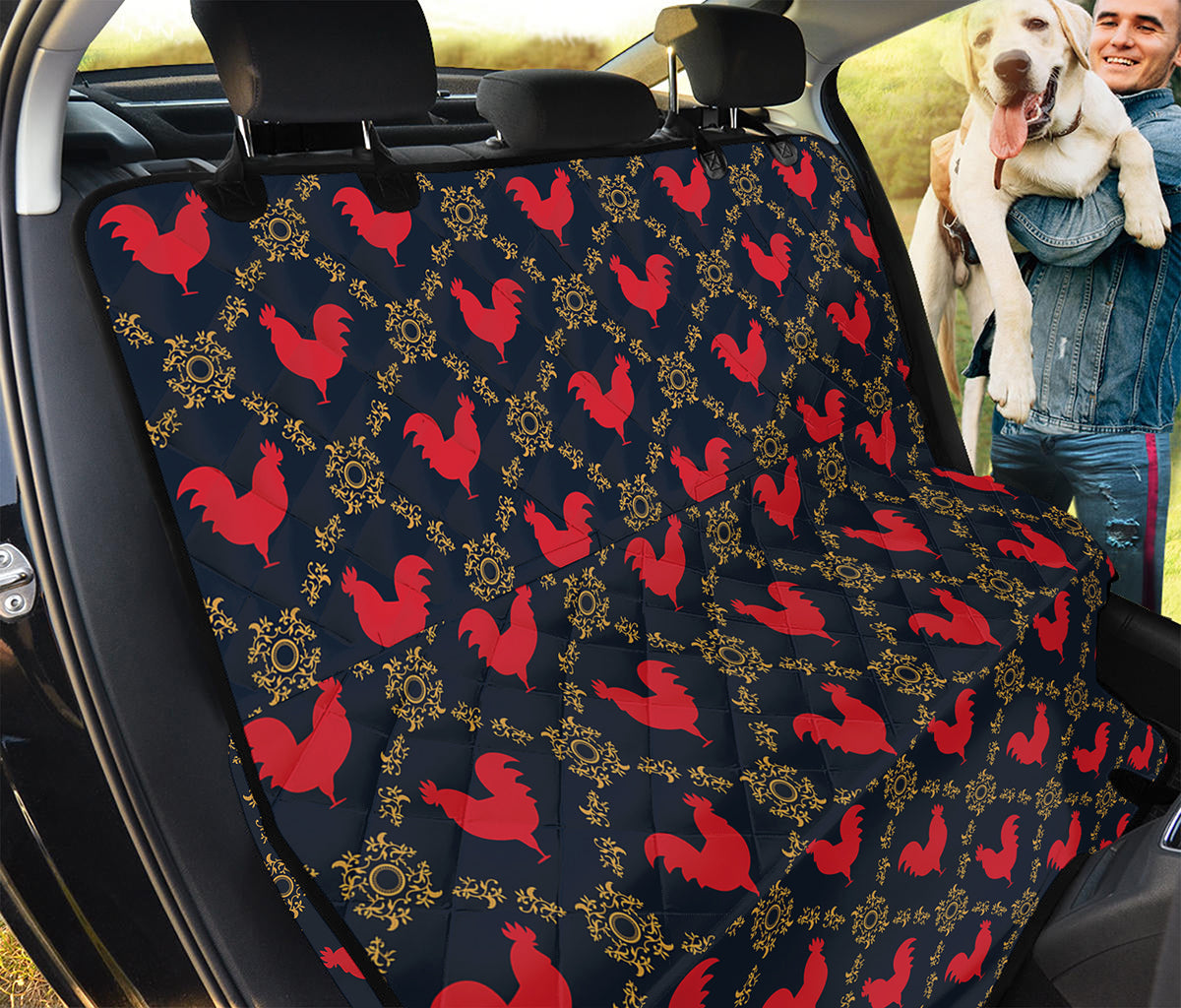 Red Rooster Pattern Print Pet Car Back Seat Cover