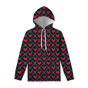 Red Rooster Pattern Print Pullover Hoodie