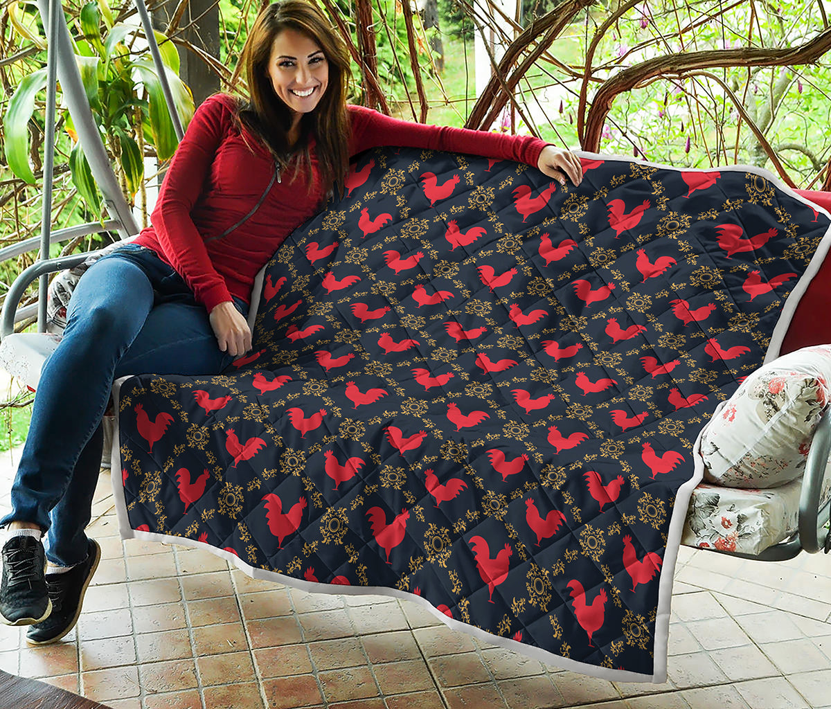 Red Rooster Pattern Print Quilt
